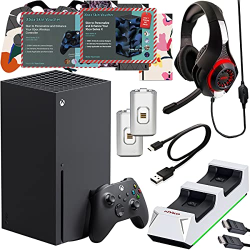 Kablosuz Denetleyicili Microsoft Xbox Serisi X Konsolu, 2 Şarj Edilebilir Pil ve Çift Bağlantı Noktalı Hızlı Şarj Yuvası + Mikrofonlu