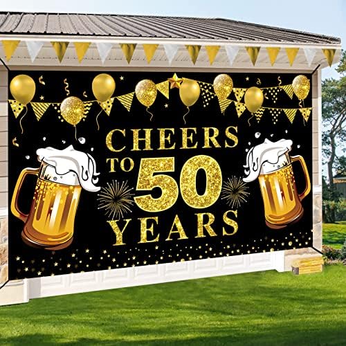 Şerefe 50 Yıl Afiş Zemin, Siyah Altın Mutlu 50th Doğum Günü Süslemeleri, 50 Yıldönümü Afiş Afiş Işareti Parti Malzemeleri (72.