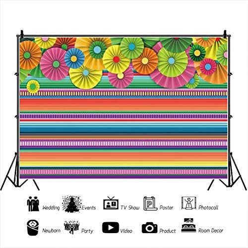 Yeele 10x8ft Meksika Fiesta Tema Parti Zemin Fotoğrafçılık için Renkli Çizgili Kağıt Çiçekler Festivali Arka Plan Doğum Günü