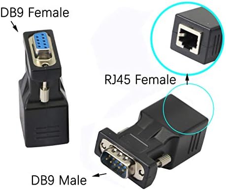 CERRXIAN DB9 RS232 Erkek ve Kadın RJ45 Kadın COM Port LAN Ethernet Cat5e Cat6 Seri Çoğaltıcı Genişletici Adaptörü (2-Pack)