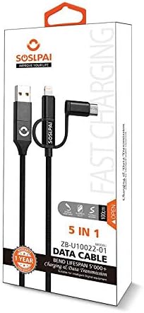 USB Şarj Aleti Veri Kablosu 5 in 1 Hızlı Şarj 3FT iPhone, Samsung, Android, Tip-C, Mikro, Yıldırım ile uyumlu
