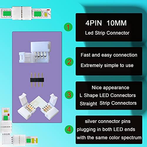 SUNNLOO 4-Pin led ışık şeritleri Konnektörler 10mm Geniş Sağ Açı Lehimsiz Adaptör Terminali Uzatma ıçin 3528/5050 SMD RGB 4 Iletken