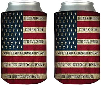 ABD Bayrağı Bağlılık Sözü Katlanabilir Bira Can Şişe İçecek Soğutucu Kollu 2 Paket Hediye Seti