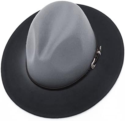 EOZY Degrade Renk Fedora şapka Kadınlar ve Erkekler için Geniş kenarlı keçe şapka kemer Tokası ile