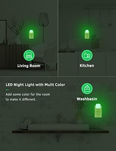 Gece Lambası Fişi, Alacakaranlıktan Şafağa kadar Specmsky LED Gece Lambası, Yeşil Kısılabilir Gece Aydınlatması 30 / 60LM Parlaklık