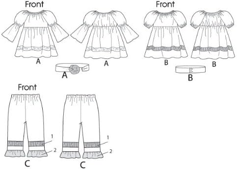 McCall Patterns M6594CDD Çocuk / Kız Çocuk Elbiseleri, Kemer ve Pantolon Dikiş Deseni, Beden CDD (2-3-4-5)