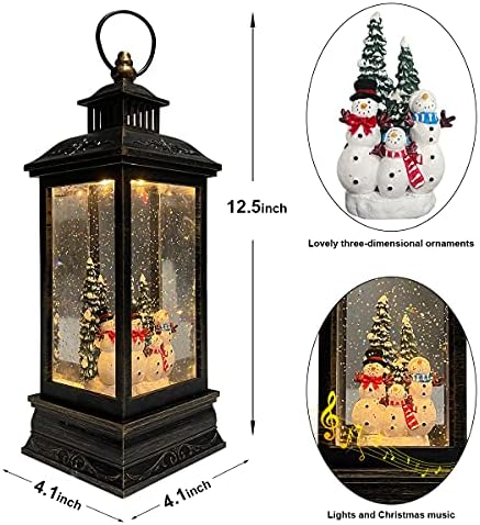GOOSH Işıklı Noel Kar Küresi Fener, Müzikal Dekorasyonda Ağacın Altında Kardan Adam Ailesi Pille Çalışan LED Su ile Hediye 6H