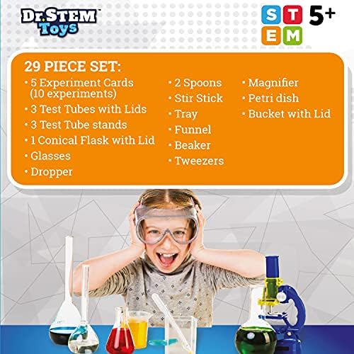 Dr. STEM Toys-Kids First Chemistry Set Science Kit - 28 Adet On Deney, Gözlük, Test Tüpü İçerir ve Hepsi bir Depolama Kovasında