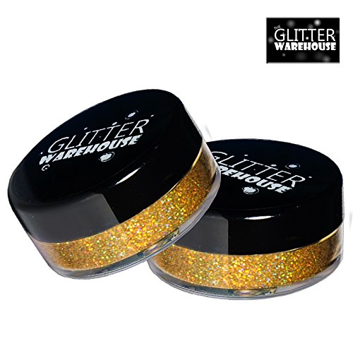 GlitterWarehouse Altın 10g Kavanoz İnce (.008) Holografik Solvente Dayanıklı Kozmetik Sınıfı Parıltı. Makyaj, Vücut Dövmesi,