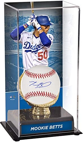Mookie Betts Los Angeles Dodgers İmzalı Beyzbol ve Görüntü İmzalı MLB Eldivenli Altın Eldiven Vitrini