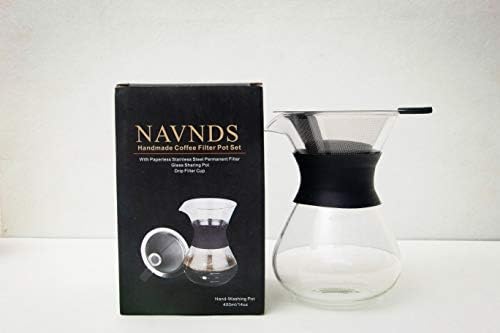 NAVNDS El Yapımı Kahve Filtresi Pot Set, Kağıtsız Paslanmaz Çelik Kalıcı Filtre İle, Cam Paylaşımı Pot, damla filtreli fincan,