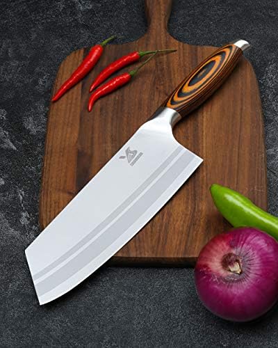 MSY BİGSUNNY Cleaver Bıçak, 7.8 İnç Pro Et Sebze Nakiri Bıçak Ultra Keskin Alman Çelik Pakkawood Kolu ile