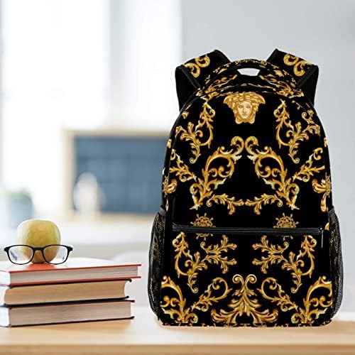 Hafif sırt çantası öğrenci Vintage altın Barok baskı desen okul kitap çanta rahat sırt çantası