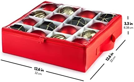 'Premium Noel Süsleme Saklama Kutusu Kapaklı 3 Bölme, Daha Fazla Koruma için Şeffaf Fermuarlı Kapaklı 4 Tepsi İçerir (Kırmızı)
