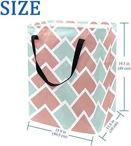 DJROW Çamaşır Bin Açık Yeşil ve Pembe Geometrik Büyük Kapasiteli Katlanabilir Giysi Sepet Kolları ile Depolama Bin için Battaniye