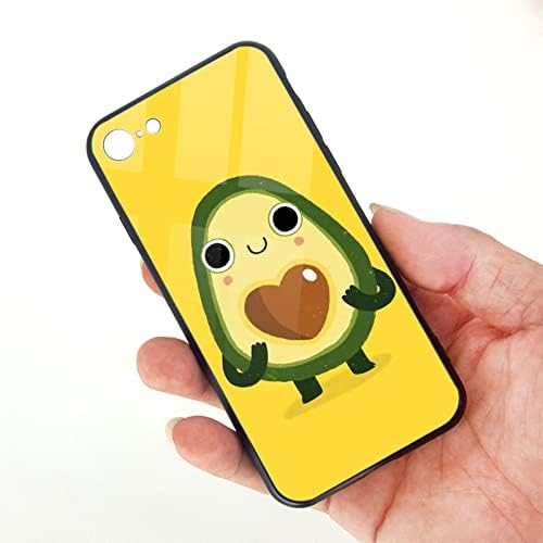 Kawaii Sevimli Sarı Luvocado Komik Anime iPhone 7 Kılıf iPhone 8 Kılıf, yumuşak TPU ve Temperli Cam Çift Katmanlı Cep Telefonu