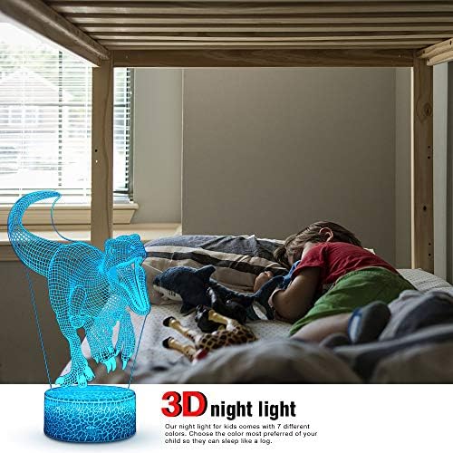 3D Gece Lambası, 7 Renk Değiştirme Akıllı Anahtar Uzaktan Kumanda USB ve Akülü Jurassic Dinozor Oyuncak 3D Crackle LED Masa Lambaları