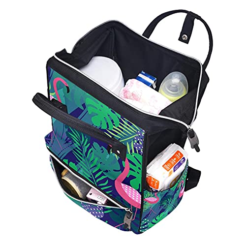 Büyük Bebek Bezi Çantası Sırt Çantası, pembe Flamingo ve Palmiye Yaprakları Nappy Çanta Seyahat Geri Paketi için Anne ve Baba
