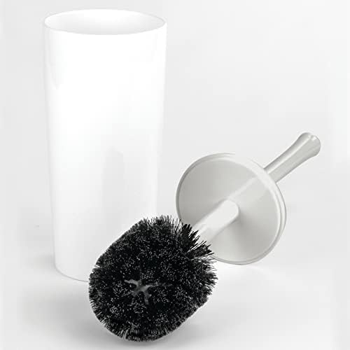 mDesign İnce Kompakt Modern Plastik Klozet Fırçası ve Banyo Depolama için Tutucu-Sağlam, Derin Temizlik-Beyaz / Açık Gri