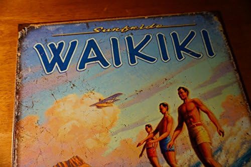 Retro Vintage Waikiki Hawaii kano elmas kafa sörfçü plaj işareti ev dekorasyonu