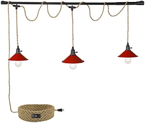 Emlıvıar asılı kolye ışık ile fiş Kordon-3-ışık asılı lambalar için mutfak yemek odası yatak odası, kırmızı bitirmek, YCE241-3