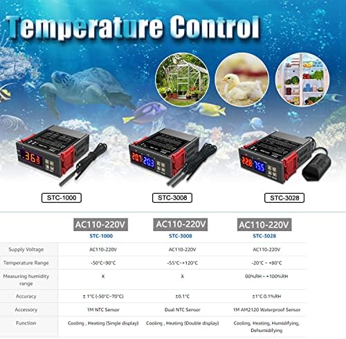 AC Sıcaklık Kontrol Cihazı, Aideepen Dijital STC-3008 AC 110-220V Çift Ekranlı Termostatlı Sıcaklık Kontrol Cihazı Çift Problu