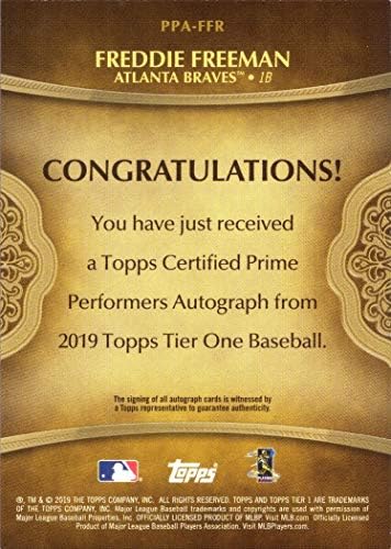 2019 Topps Tier One PPA-FFR Freddie Freeman Sertifikalı İmza Beyzbol Kartı-Sadece 100 yapıldı!