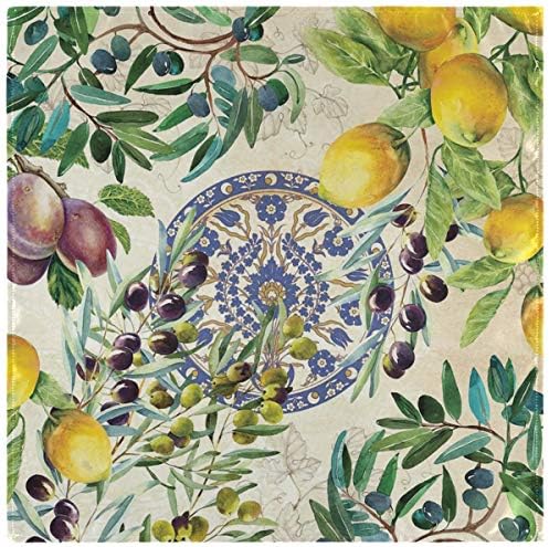 ZzWwR Vintage Limon Yaprakları Çiçek Bez Peçeteler, 6 Set 20x20 İnç Yumuşak ve Rahat Polyester Yemeği Peçete için Aile, Restoran,