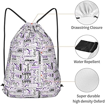 Işın Ağız Çantası Jimnastik Kelimeler Mor ipli sırt çantası Spor spor çantası Kadın Çocuk Büyük Boy Su Geçirmez Hafif
