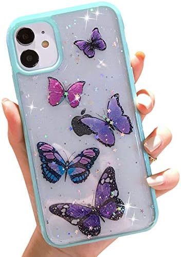 Kelebek Bling Şeffaf Kılıf iPhone 11 ile Uyumlu, wzjgzdly Glitter Kılıf Kadınlar için Sevimli İnce Yumuşak Kaymaz Koruyucu Telefon