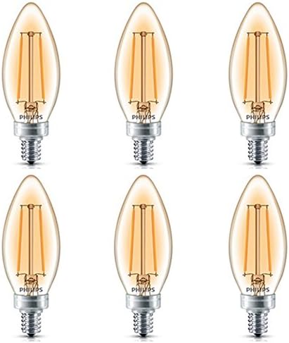 Philips LED Klasik Cam Kehribar B11 Kısılabilir Ampul: 2700-Kelvin, 4 Watt (40 Watt Eşdeğeri) , E12 Taban, Yumuşak Beyaz, 6'lı