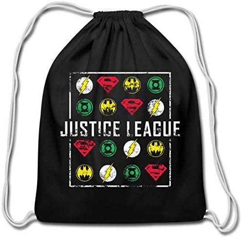 Spreadshirt Justice League Süper Kahraman Logoları Pamuklu İpli Çanta, siyah