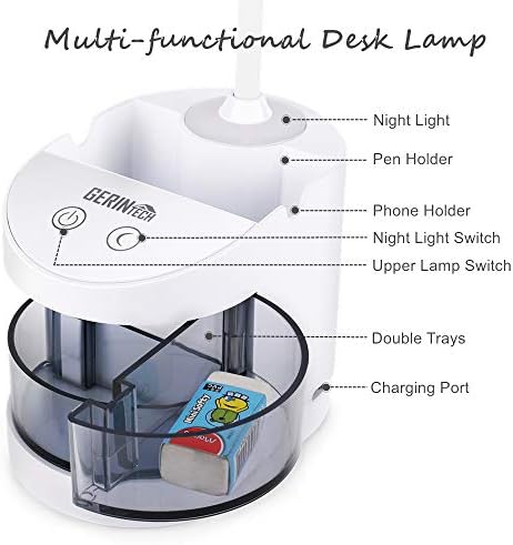 Gerintech Şarj Edilebilir masa lambası ile Organizatör, telefon tutucu, gece lambası, masa Lambası Yurt Odası çalışma Masası