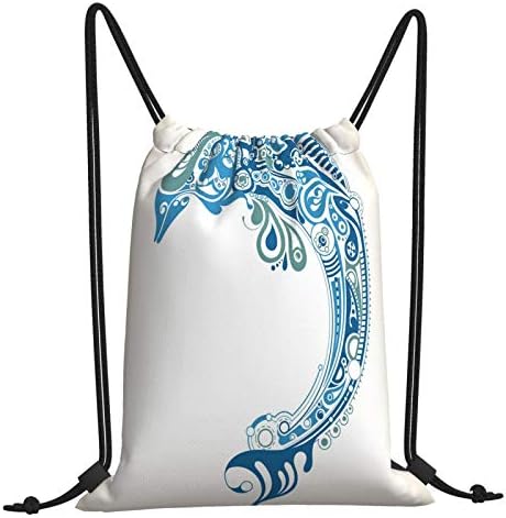 Wozukıa Soyut Yunus İpli sırt çantası Okyanus Hayvan Tasarım Doku Moda Mavi Spor Seyahat Spor Çantası Alışveriş Plaj Çantası