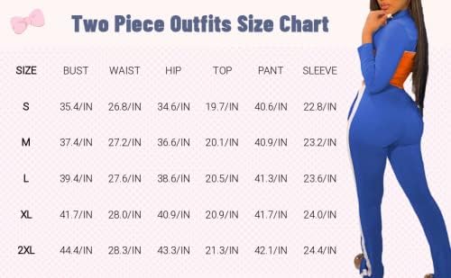 Kadınlar için Renk Bloğu İki Parçalı Kıyafetler, Uzun Kollu Fermuarlı Ceket + Yüksek Bel Pantolon Eşofman Setleri
