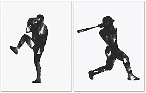 Beyzbol Duvar Sanatı Baskılar-Parçacık Siluet - 2 Set (11x14) Poster Fotoğrafları-Yatak Odası-Man Cave Dekor-Çocuklar-Airbrush