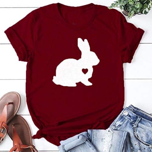 NREALY Chaleco Womens Casual Paskalya Tavşanları Baskı T Shirt Kısa Kollu Üst Tees Bluz