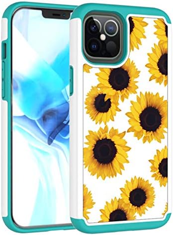 ıPhone 12 Pro Kılıf ile uyumlu, Darbeye Ağır PC TPU Tampon 2 in 1 Hibrid Tam Vücut Koruyucu Kapak Sevimli Çiçek Tasarım için