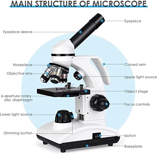 40X-1000X Mikroskop için Öğrenci, Akülü Biyolojik Bileşik Monoküler Mikroskoplar ile Mikroskop Slaytlar Set, Telefon Adaptörü,