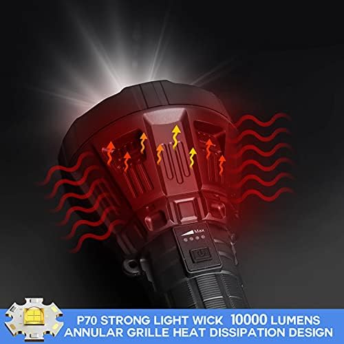 Şarj edilebilir LED El Feneri, 10,000 Lümen Süper Parlak El Feneri, El Su Geçirmez El Feneri, Omuz Askısı, 5 Aydınlatma Modları,