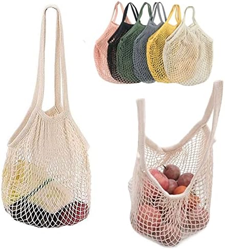 2 Adet Taşınabilir Alışveriş Çantası için Meyve Sebze Renkli Pamuk Kullanımlık Bakkaliye Çanta Depolama Net Çanta Örgü Uzun Saplı