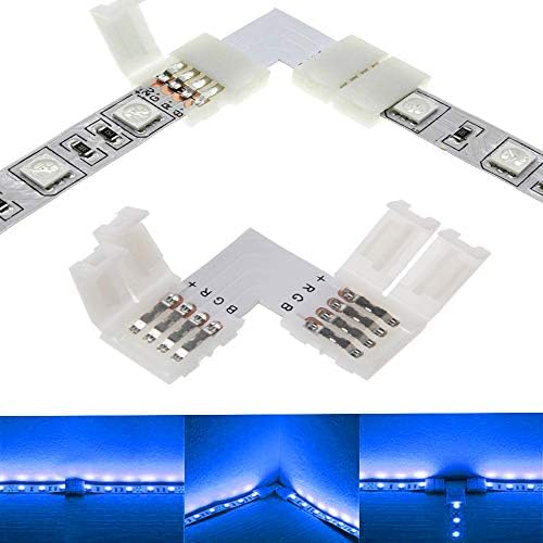 L Şekli 4-Pin RGB LED ışık şeridi Konnektörler 10mm Kablolu Boşluksuz Lehimsiz Adaptör Terminali Uzatma SMD 5050 Renkli LED Şerit