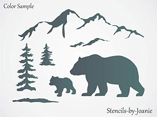 9 x 12 şablon anne ayı yavrusu karlı dağ çam ağaçları rustik köşkü kabin DIY işaretleri