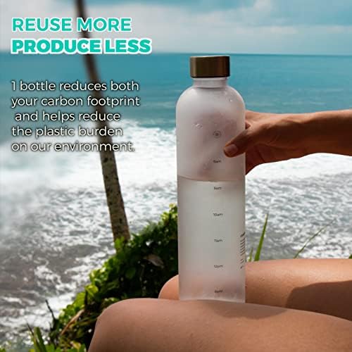 VİVABOTTLE Büyük 1 Litre/34 oz (Dolu Olduğunda) Motivasyon Su Şişesi ile Zaman İşaretleyici, Sızdırmaz Tritan BPA Ücretsiz için