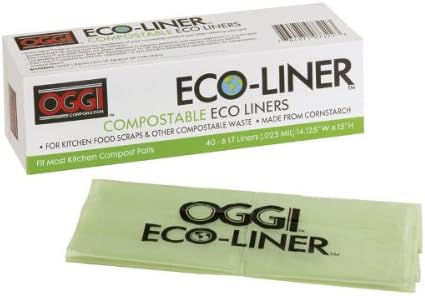 Oggı Eco-Liner Kompostlanabilir Gömlekler-Kapaklı Tezgah Üstü Kompost Kutusu için 40 Gömlekli Kutu, 6 Litrelik Kompostlanabilir