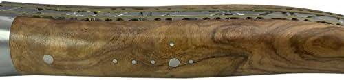 Laguiole en Aubrac El Yapımı Lüks Çift Pirinç ve Paslanmaz Çelik Kaplama Katlanır Bıçak, 4.8-in (12 cm), Olivewood Kolu, El Dövme