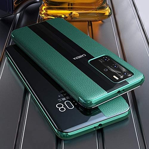 Telefon Kılıfları Huawei P40 Pro Hakiki Deri Akıllı Darbeye Yatay Flip Case Telefon Kılıfları (Renk: Yeşil)