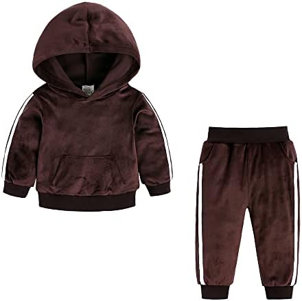 Çocuk Masalları Erkek Kız 2 Adet Kadife Kapüşonlu Eşofman Üstü + Sweatpants Kıyafetler Set (12 M-8 T)