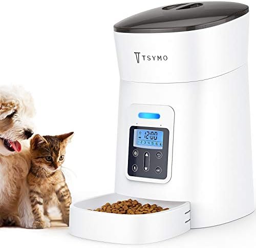 TSYMO Otomatik Kedi Besleyici - 1-6 Öğün Otomatik Köpek Maması Dağıtıcı ile Anti-Tıkanma Tasarım, Zamanlayıcı Programlanabilir,