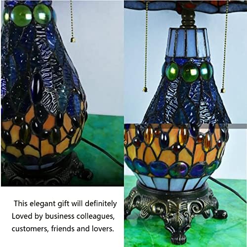 Errzom Tiffany Tarzı Yusufçuk masa ışık ışıklı Tabanı ile, el yapımı 18 Geniş Vitray Gölge Masa lambası, Retro Dekorasyon oturma